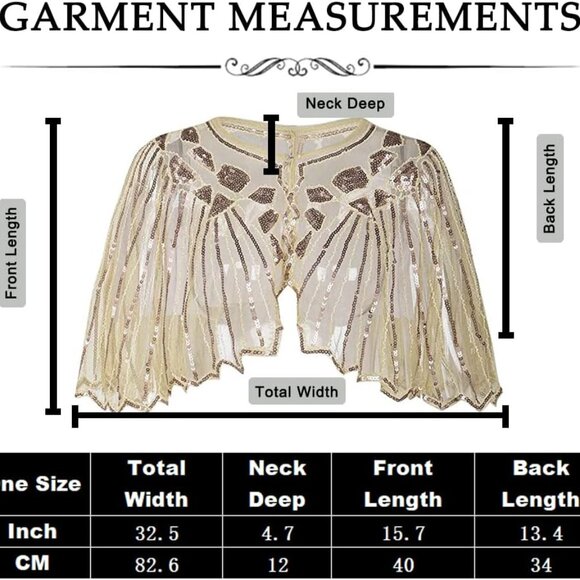 Women's Beaded Sequin Wrap Shawl 1920s Flapper Cape for Evening Parties - Picture 6 of 6